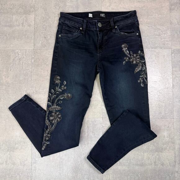 Kut From The Kloth Dark Wash Donna Ankle Skinny Jean Womens Size 0 Embroidered - Picture 1 of 11